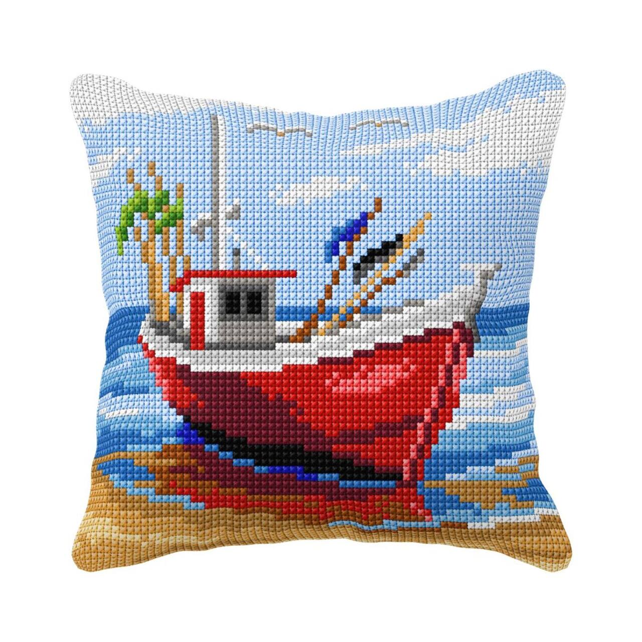 Orchidea Needlepoint Kit Cushion - Printed Canvas Fishing Boat